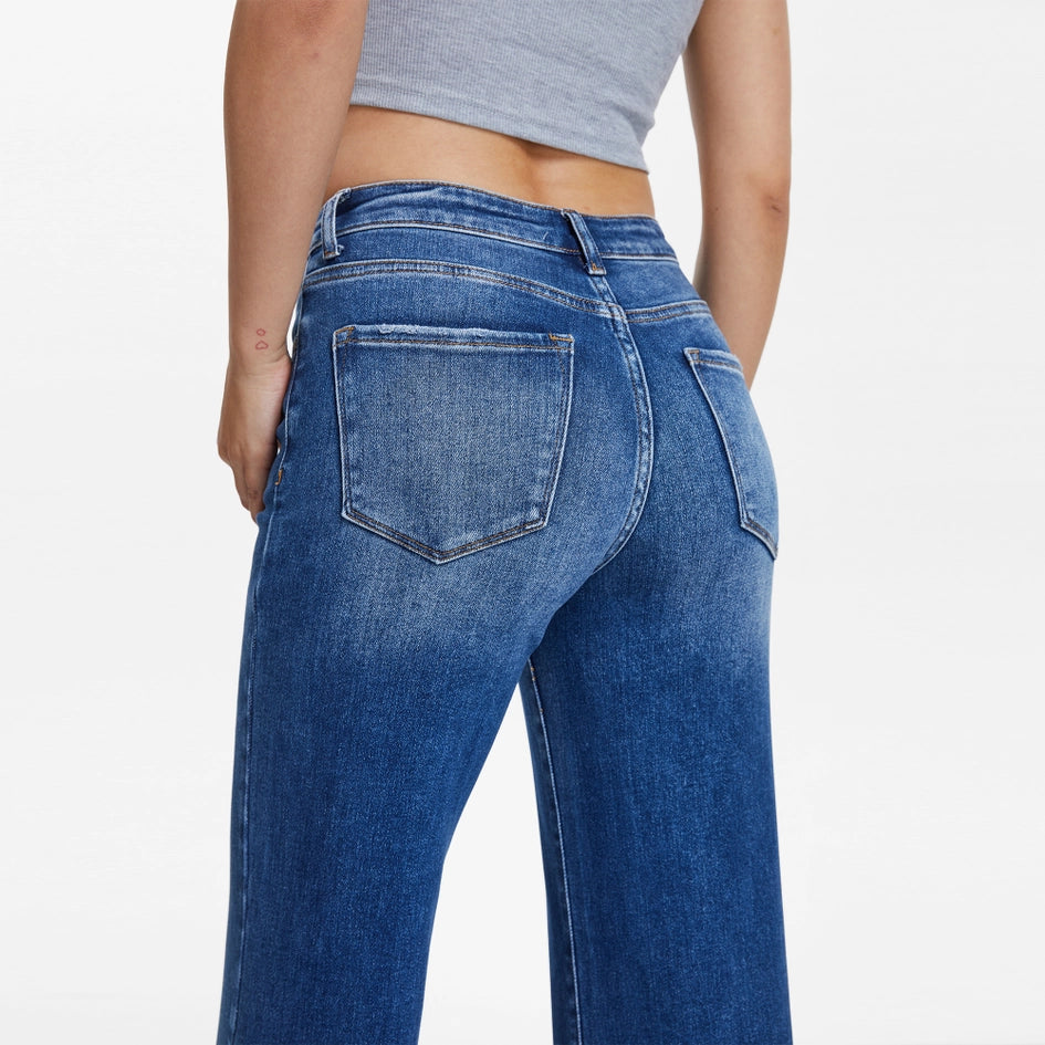 Mid Rise Wide Leg Jeans with Raw Hem AZURE-Jeans-BAYEAS-24-AZURE-Urbanheer
