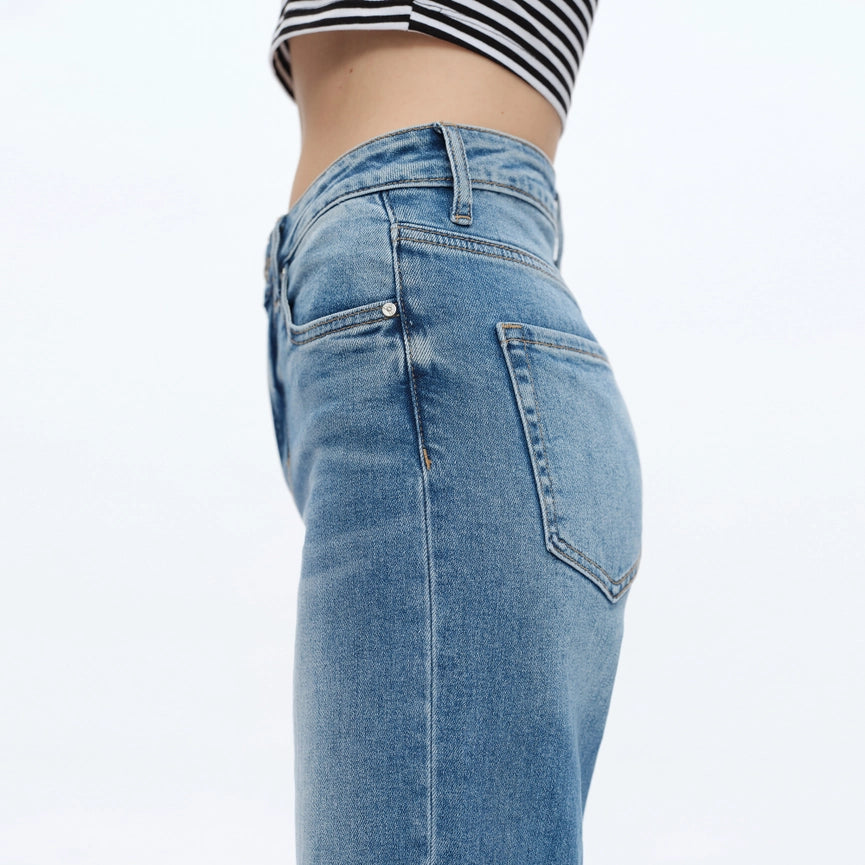 Mid Rise Wide Leg Jeans with Raw Hem MEDIUM BLUE-Jeans-BAYEAS-31-MEDIUM BLUE-Urbanheer
