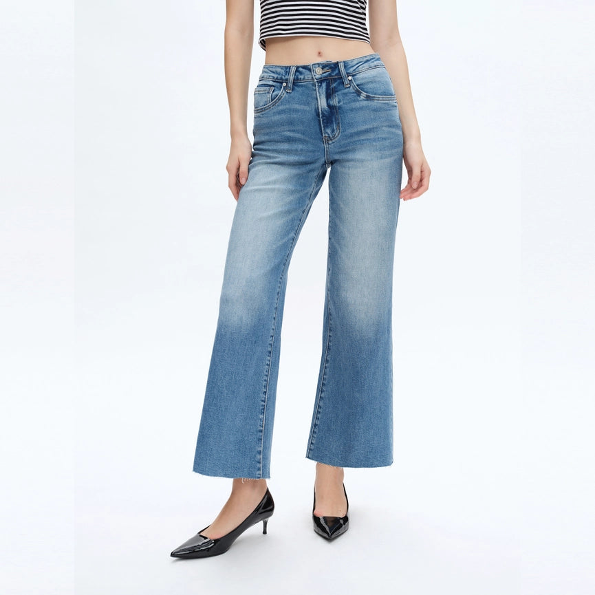 Mid Rise Wide Leg Jeans with Raw Hem MEDIUM BLUE-Jeans-BAYEAS-31-MEDIUM BLUE-Urbanheer