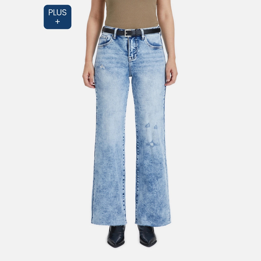 Mid Rise Wide Leg Jeans with Raw Hem SNOWDREAMS-Jeans-BAYEAS-14W-SNOWDREAMS-Urbanheer