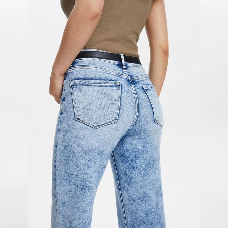 Mid Rise Wide Leg Jeans with Raw Hem SNOWDREAMS-Jeans-BAYEAS-24-SNOWDREAMS-Urbanheer