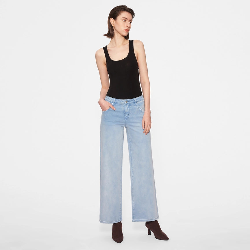 Mid Rise Wide Leg Twill Pants with Finished Hem GRADIENT BLUE-Pants-BAYEAS-24-GRADIENT BLUE-Urbanheer