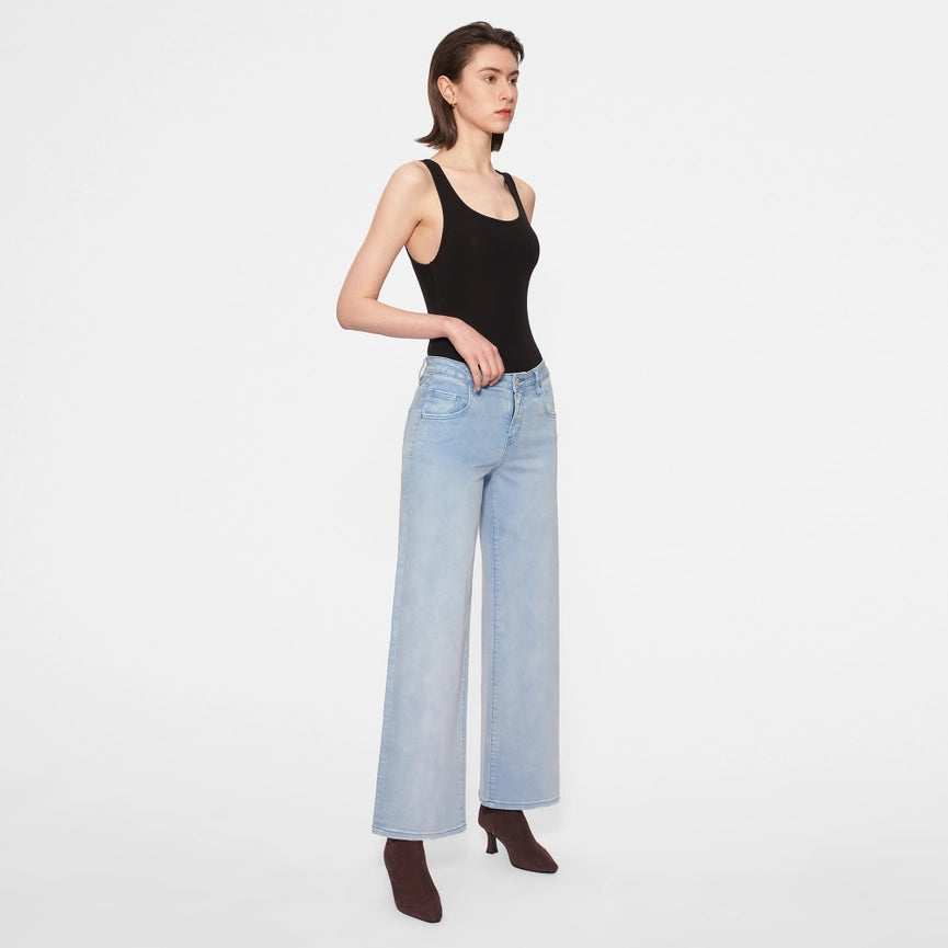 Mid Rise Wide Leg Twill Pants with Finished Hem GRADIENT BLUE-Pants-BAYEAS-24-GRADIENT BLUE-Urbanheer