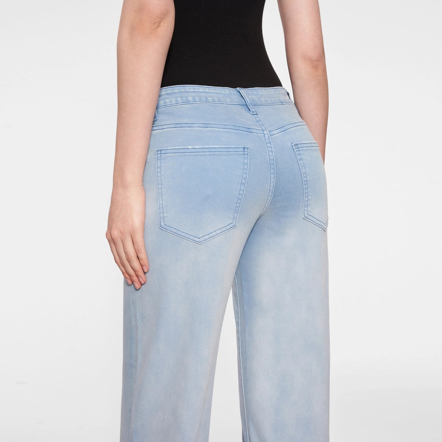 Mid Rise Wide Leg Twill Pants with Finished Hem GRADIENT BLUE-Pants-BAYEAS-24-GRADIENT BLUE-Urbanheer
