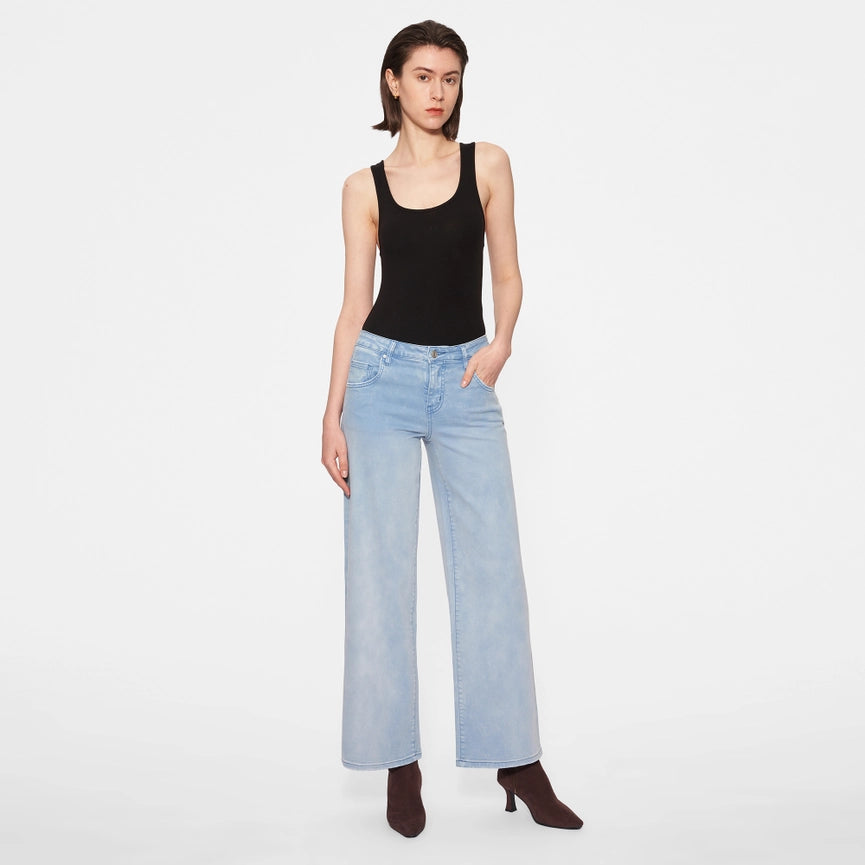 Mid Rise Wide Leg Twill Pants with Finished Hem GRADIENT BLUE-Pants-BAYEAS-24-GRADIENT BLUE-Urbanheer