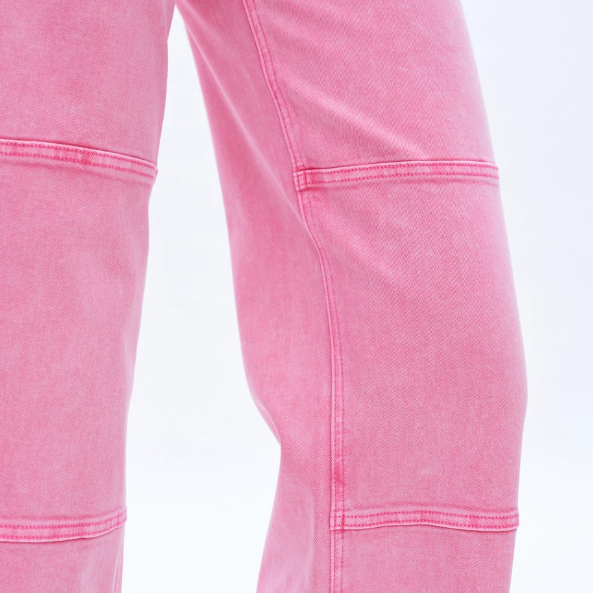 Mid Rise Wide Leg Twill Pants with Finished Hem PINK-Pants-BAYEAS-24-PINK-Urbanheer