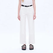 Mid Rise Wide Leg Twill Pants with Finished Hem WHITE-Jeans-BAYEAS-24-WHITE-Urbanheer