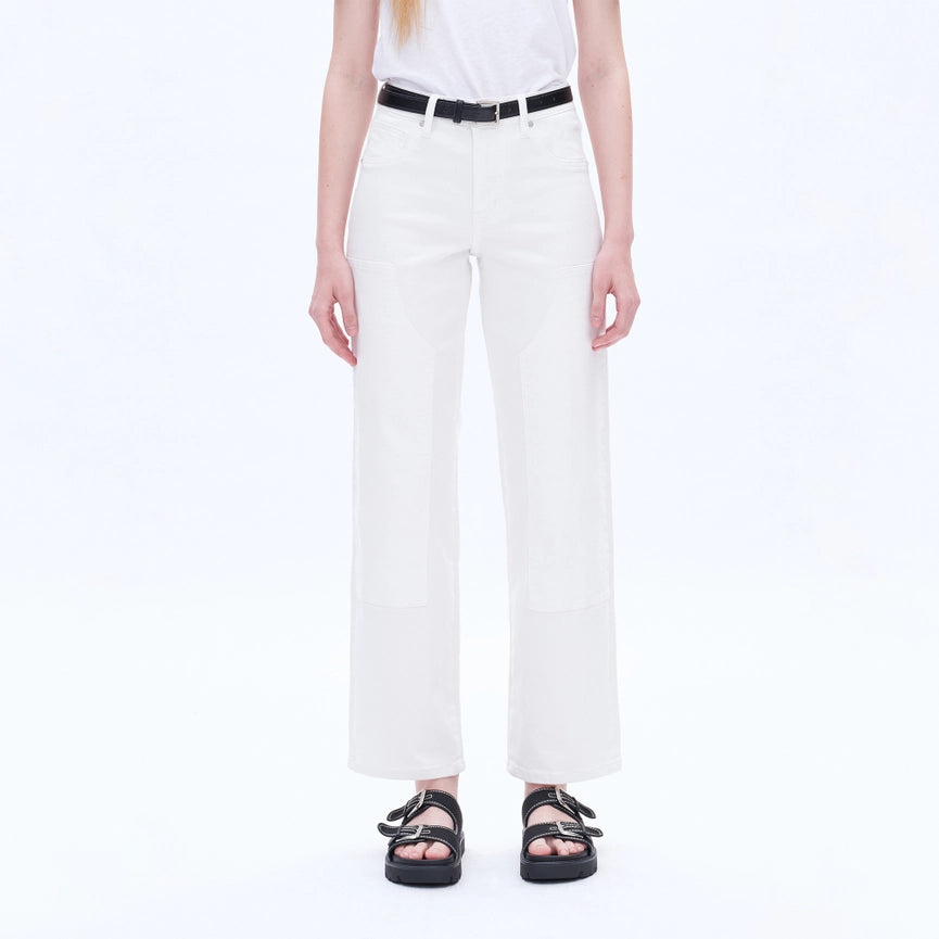 Mid Rise Wide Leg Twill Pants with Finished Hem WHITE-Jeans-BAYEAS-24-WHITE-Urbanheer