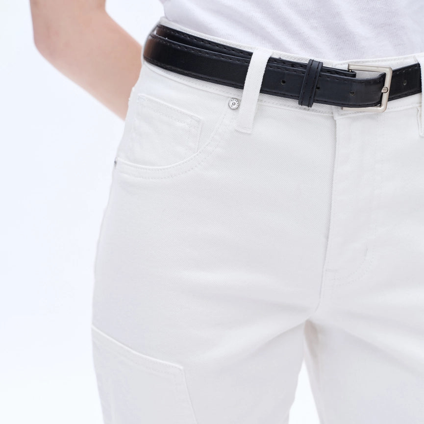 Mid Rise Wide Leg Twill Pants with Finished Hem WHITE-Jeans-BAYEAS-24-WHITE-Urbanheer