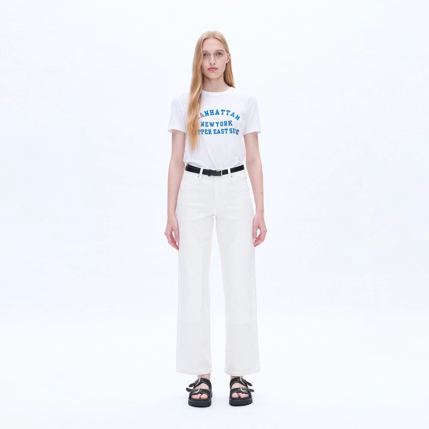 Mid Rise Wide Leg Twill Pants with Finished Hem WHITE-Jeans-BAYEAS-24-WHITE-Urbanheer