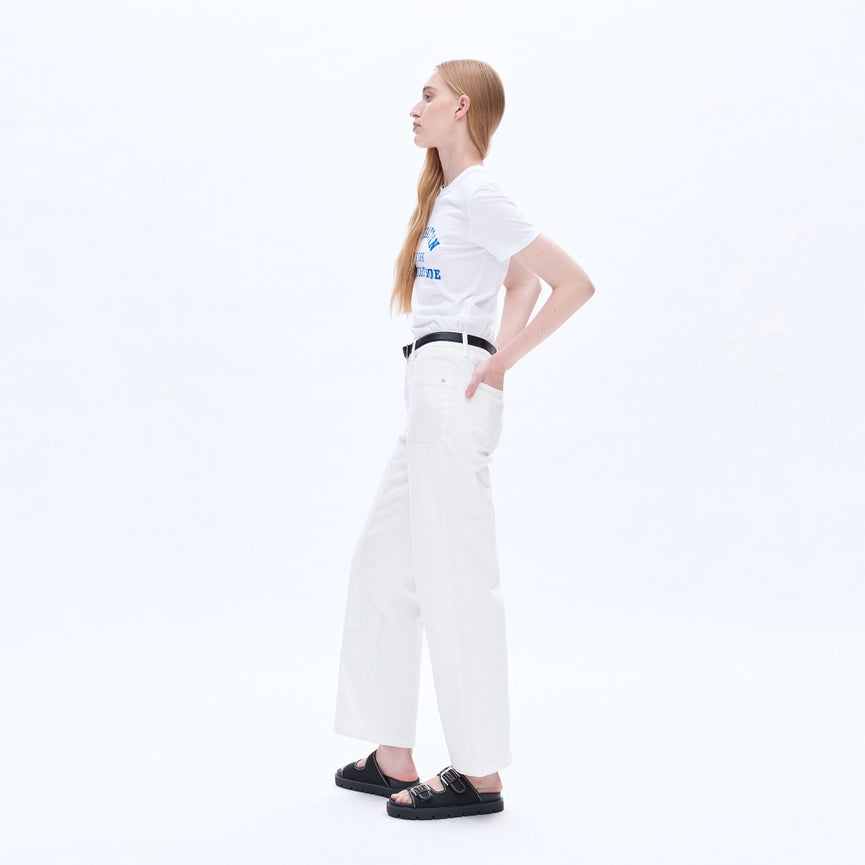 Mid Rise Wide Leg Twill Pants with Finished Hem WHITE-Jeans-BAYEAS-24-WHITE-Urbanheer