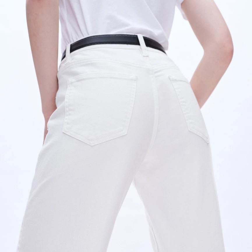 Mid Rise Wide Leg Twill Pants with Finished Hem WHITE-Jeans-BAYEAS-24-WHITE-Urbanheer