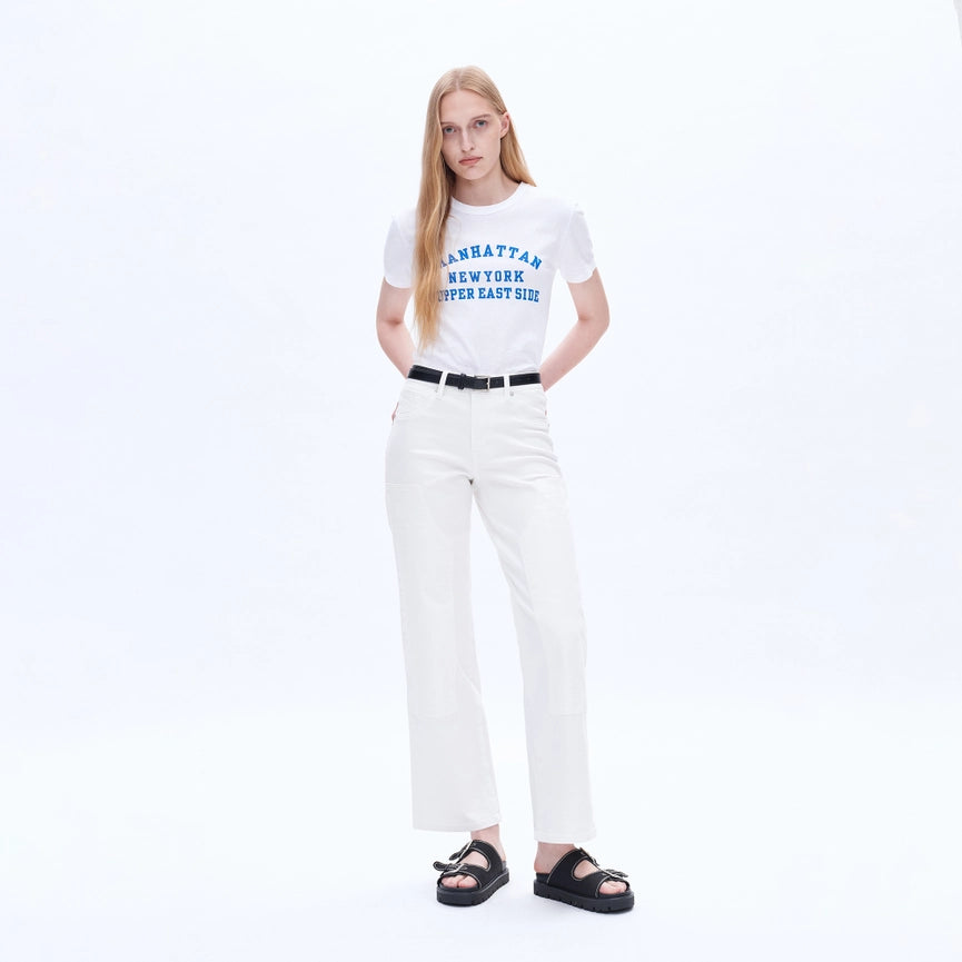 Mid Rise Wide Leg Twill Pants with Finished Hem WHITE-Jeans-BAYEAS-24-WHITE-Urbanheer