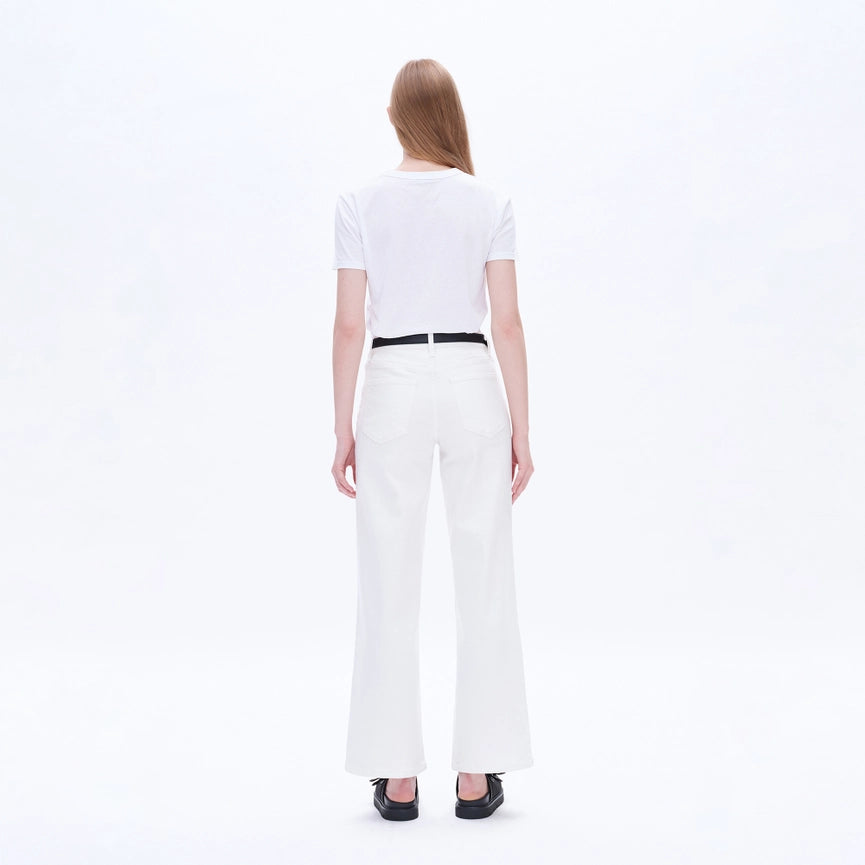 Mid Rise Wide Leg Twill Pants with Finished Hem WHITE-Jeans-BAYEAS-24-WHITE-Urbanheer