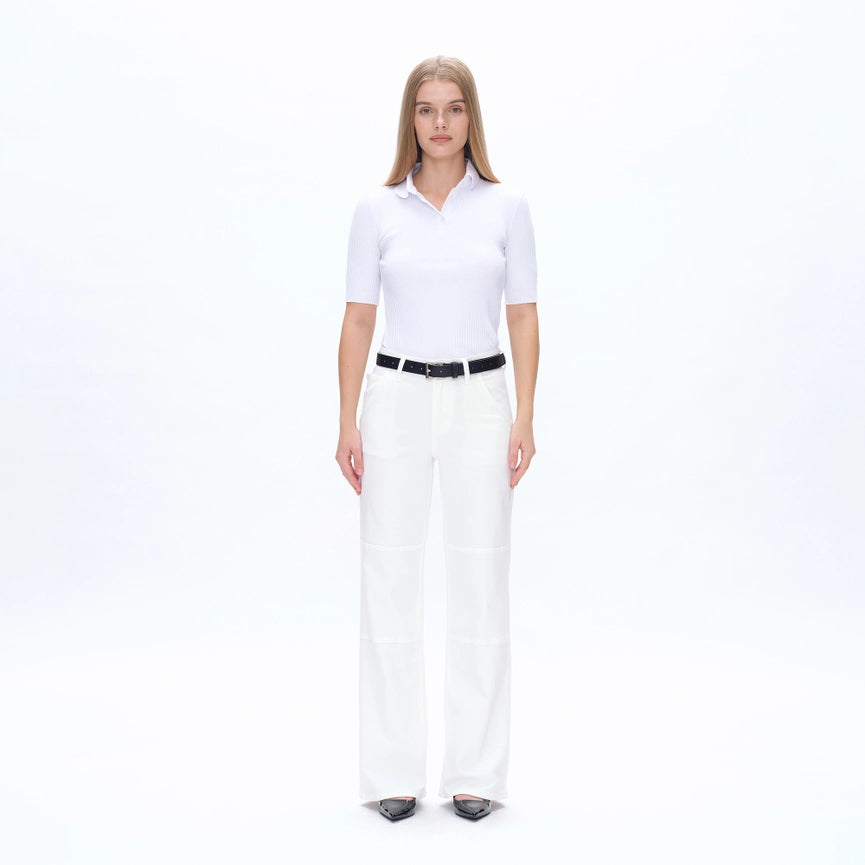 Mid Rise Wide Leg Twill Pants with Finished Hem WHITE-Pants-BAYEAS-24-WHITE-Urbanheer