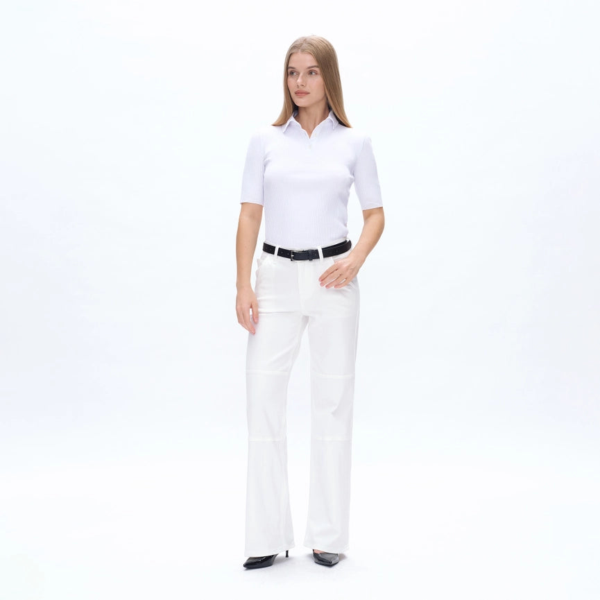 Mid Rise Wide Leg Twill Pants with Finished Hem WHITE-Pants-BAYEAS-24-WHITE-Urbanheer