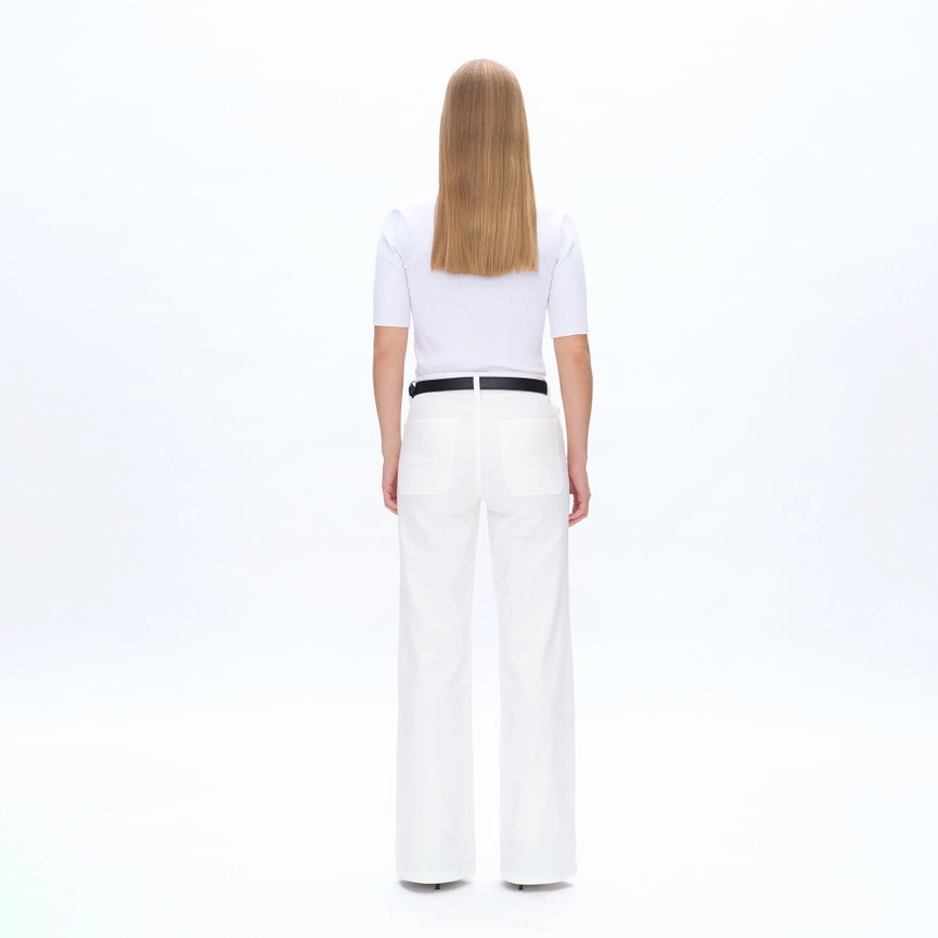 Mid Rise Wide Leg Twill Pants with Finished Hem WHITE-Pants-BAYEAS-24-WHITE-Urbanheer