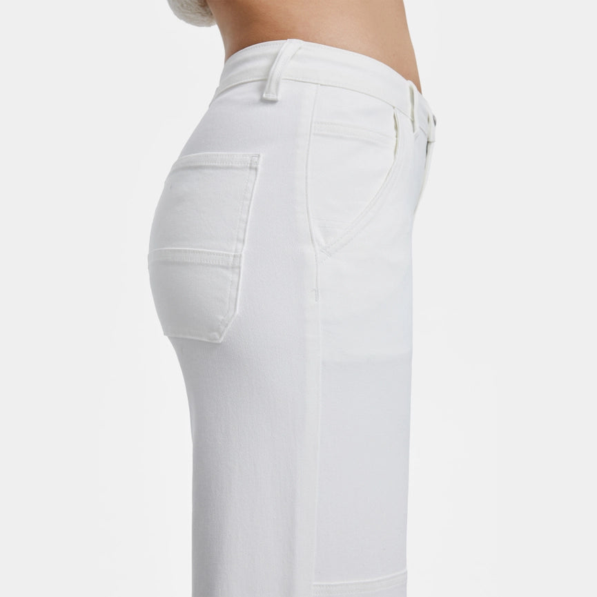 Mid Rise Wide Leg Twill Pants with Finished Hem WHITE-Pants-BAYEAS-24-WHITE-Urbanheer