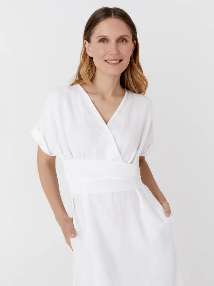 Midi Linen Dress Bohol in White-Dress-MagicLinen-XS-White-Urbanheer