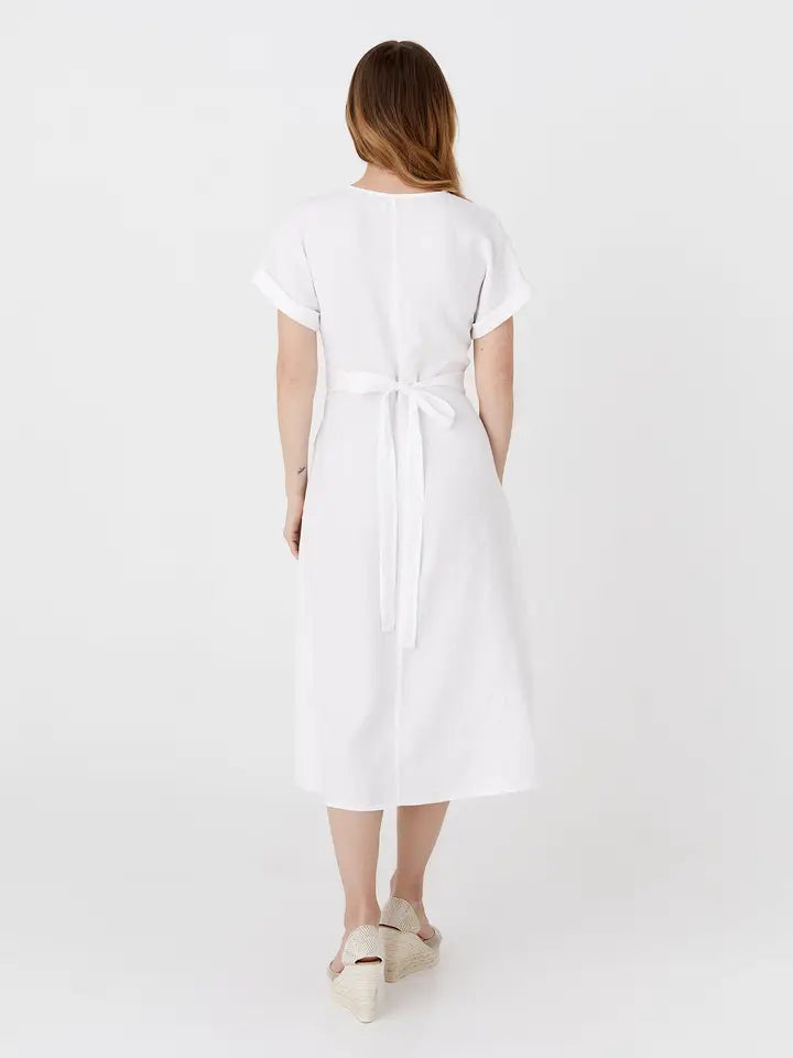 Midi Linen Dress Bohol in White-Dress-MagicLinen-XS-White-Urbanheer