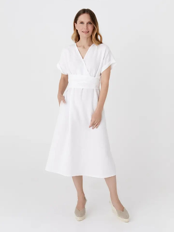 Midi Linen Dress Bohol in White-Dress-MagicLinen-XS-White-Urbanheer