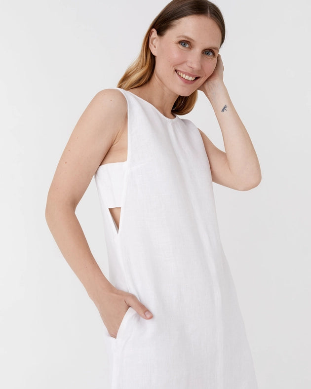 Midi Linen Dress Manhattan in White-Dress-MagicLinen-XS-Urbanheer