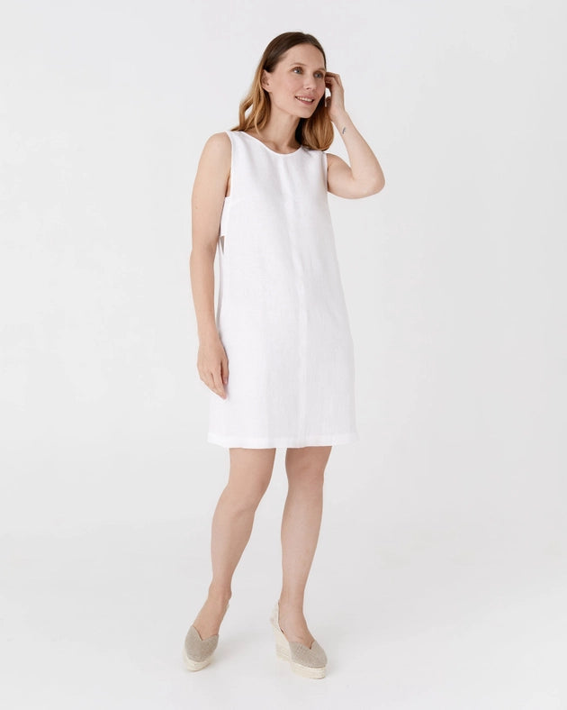Midi Linen Dress Manhattan in White-Dress-MagicLinen-XS-Urbanheer