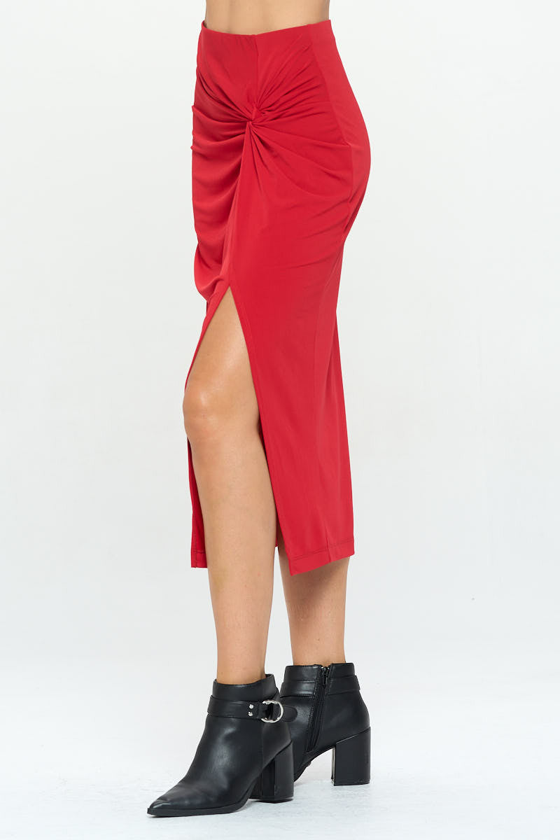Midi Skirt with Front Knot and Slit-Skirts-Reneecollection-Small-RED-Urbanheer