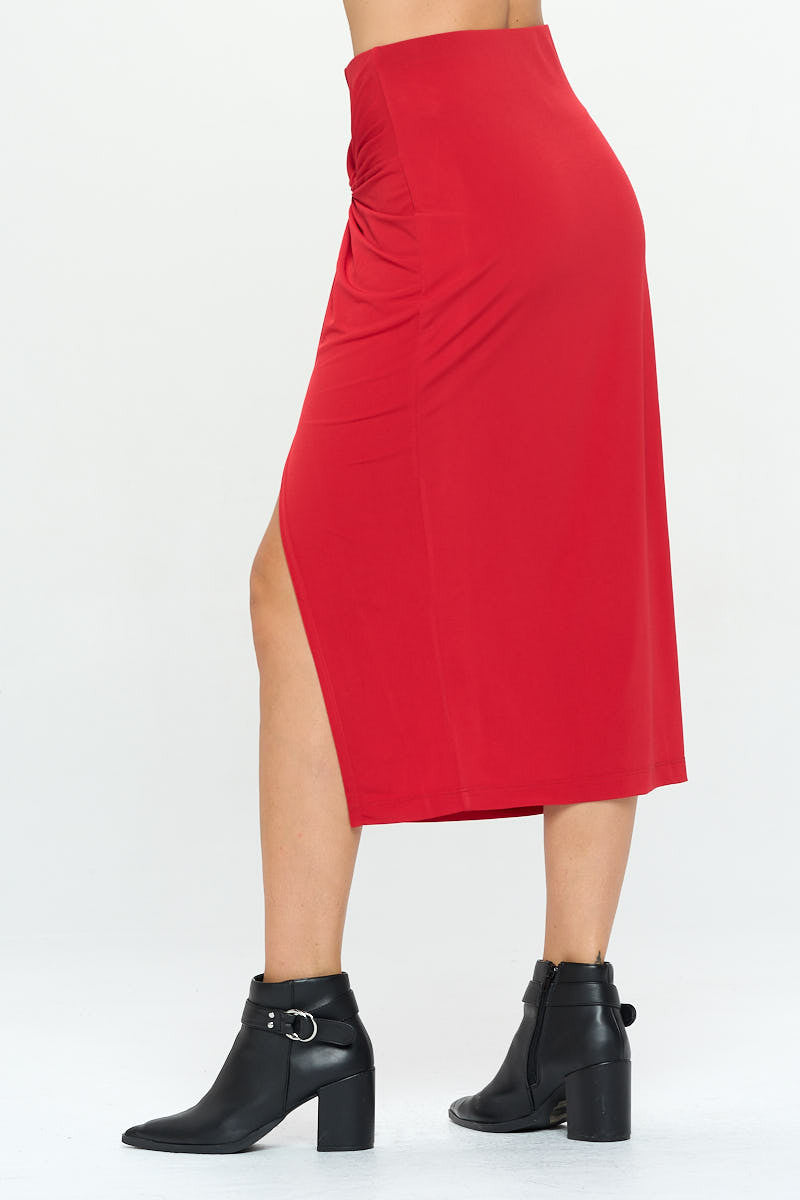 Midi Skirt with Front Knot and Slit-Skirts-Reneecollection-Small-RED-Urbanheer