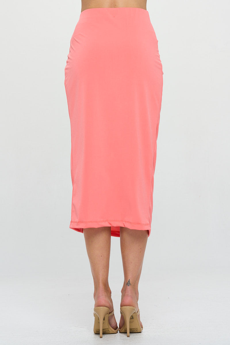 Midi Skirt with Front Knot and Slit-Skirts-Reneecollection-Small-CORAL-Urbanheer