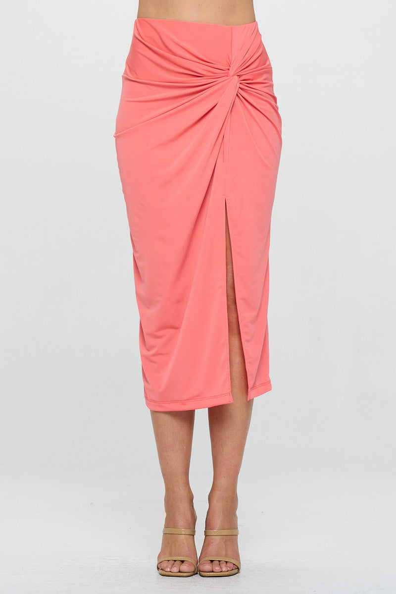 Midi Skirt with Front Knot and Slit-Skirts-Reneecollection-Small-CORAL-Urbanheer