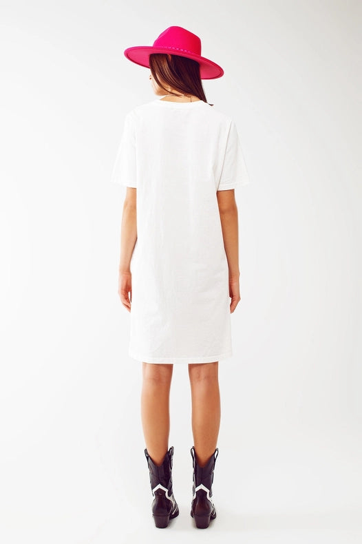 Midi T-Shirt Dress In White Boston 1984 University-Dress-Q2-One Size-White-Urbanheer