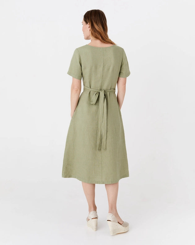 Midi Wrap Linen Dress Manila in Sage-Dress-MagicLinen-XS-Urbanheer