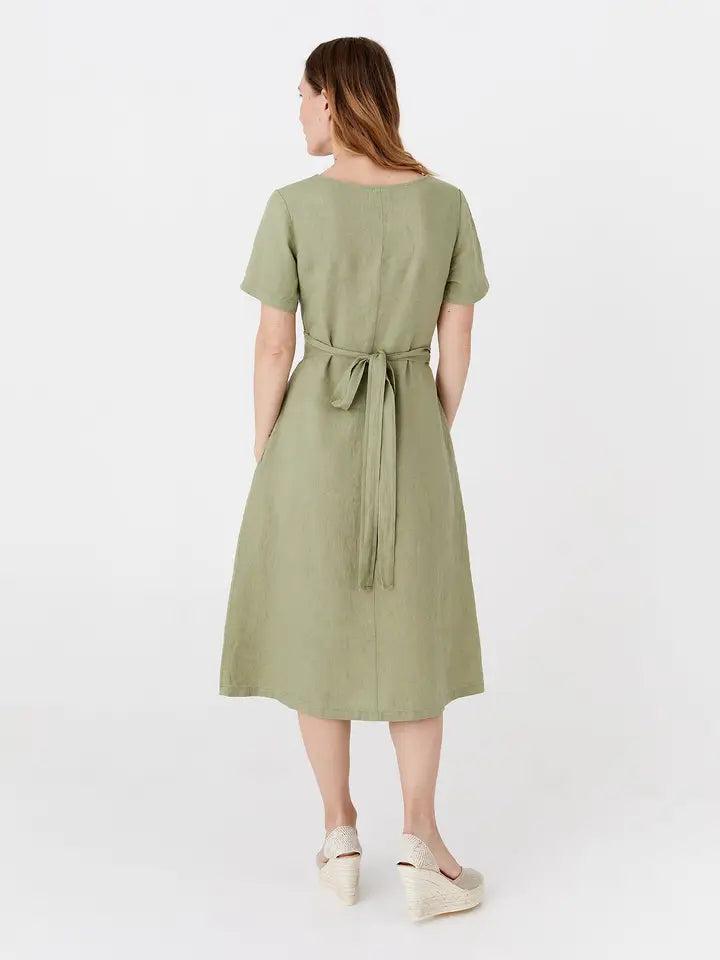 Midi Wrap Linen Dress Manila in Sage-Dress-MagicLinen-XS-Sage-Urbanheer