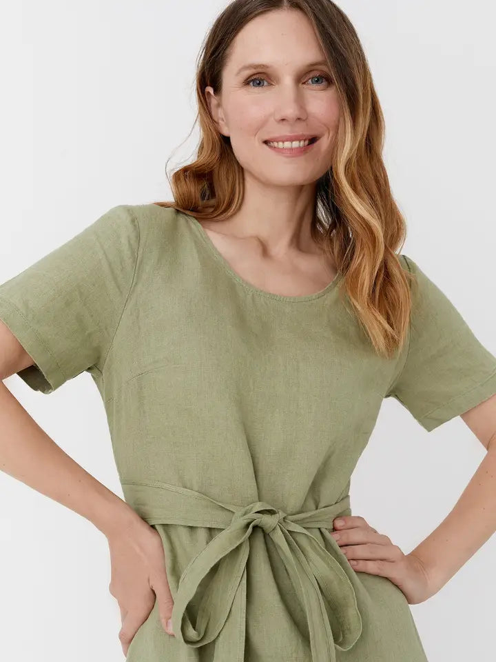 Midi Wrap Linen Dress Manila in Sage-Dress-MagicLinen-XS-Sage-Urbanheer