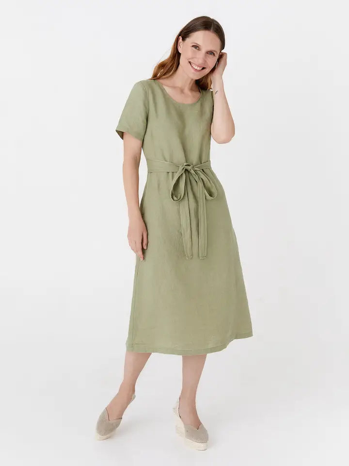 Midi Wrap Linen Dress Manila in Sage-Dress-MagicLinen-XS-Sage-Urbanheer