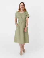 Midi Wrap Linen Dress Manila in Sage-Dress-MagicLinen-XS-Sage-Urbanheer