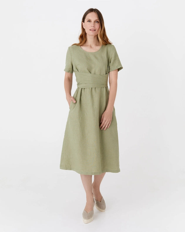 Midi Wrap Linen Dress Manila in Sage-Dress-MagicLinen-XS-Urbanheer
