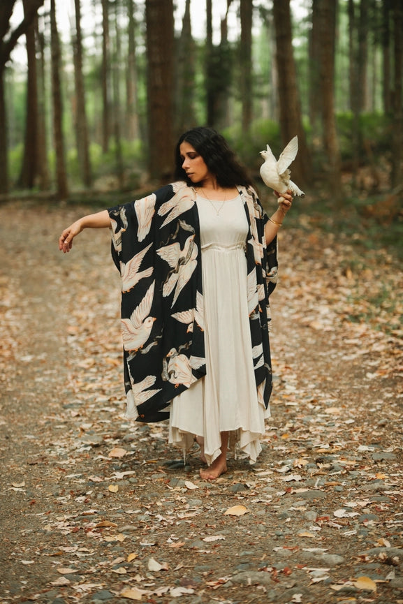 Midnight Doves Bohemian Goddess Starduster Kimono w/ Message-Kimono-Market of Stars-length 92cm width 110cm.-Urbanheer