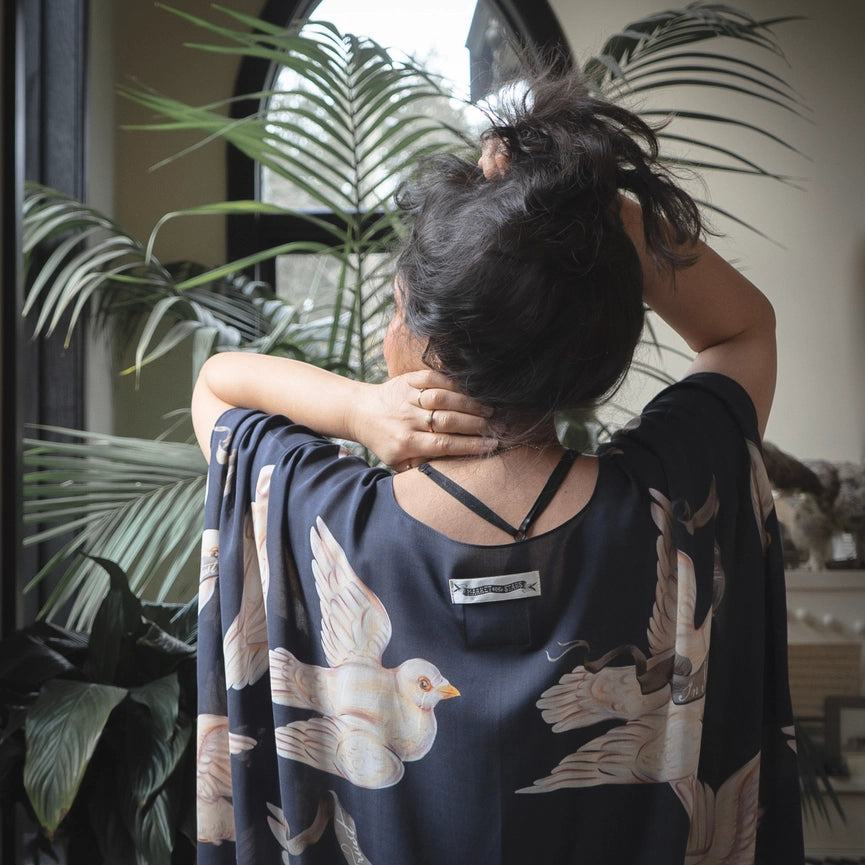 Midnight Doves Bohemian Goddess Starduster Kimono w/ Message-Kimono-Market of Stars-length 92cm width 110cm.-Urbanheer