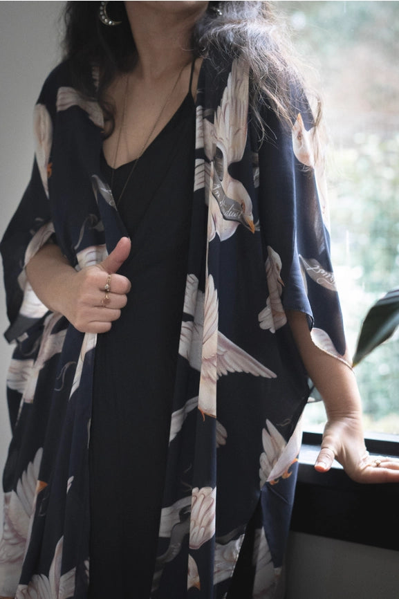 Midnight Doves Bohemian Goddess Starduster Kimono w/ Message-Kimono-Market of Stars-length 92cm width 110cm.-Urbanheer