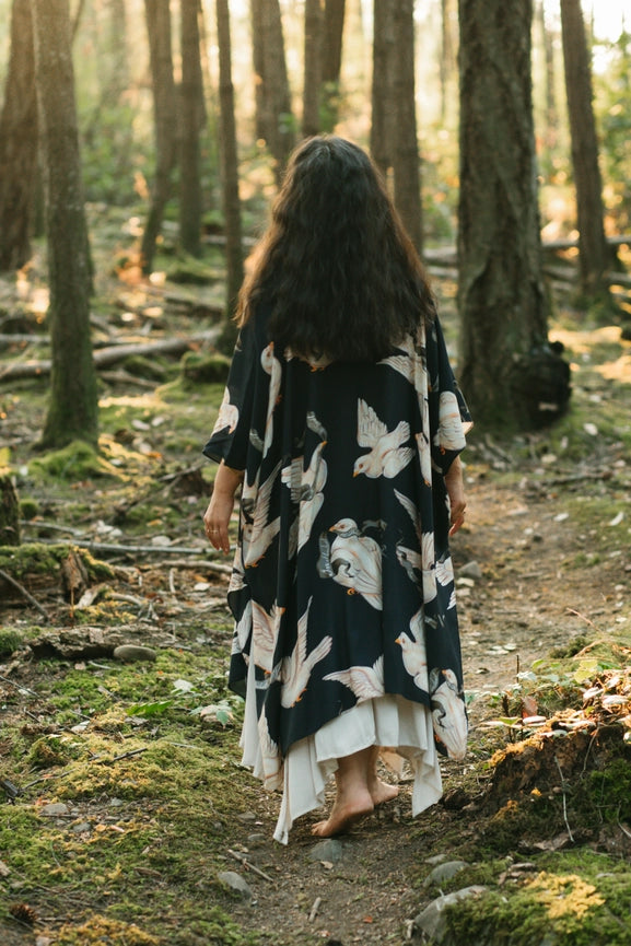 Midnight Doves Bohemian Goddess Starduster Kimono w/ Message-Kimono-Market of Stars-length 92cm width 110cm.-Urbanheer