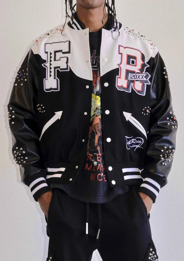 Midnight Rodeo Leather Varsity Jacket-Jacket-First Row-M-Black-Urbanheer