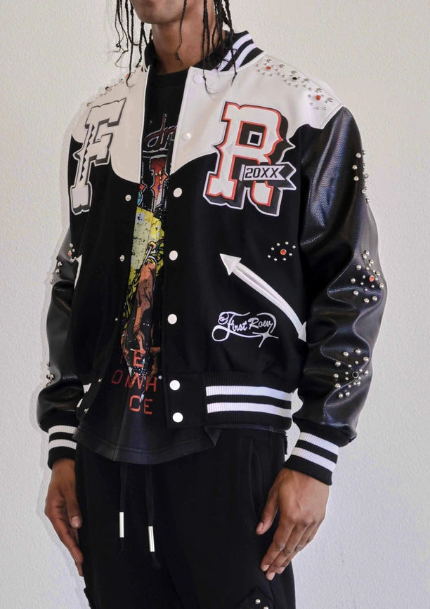 Midnight Rodeo Leather Varsity Jacket-Jacket-First Row-M-Black-Urbanheer