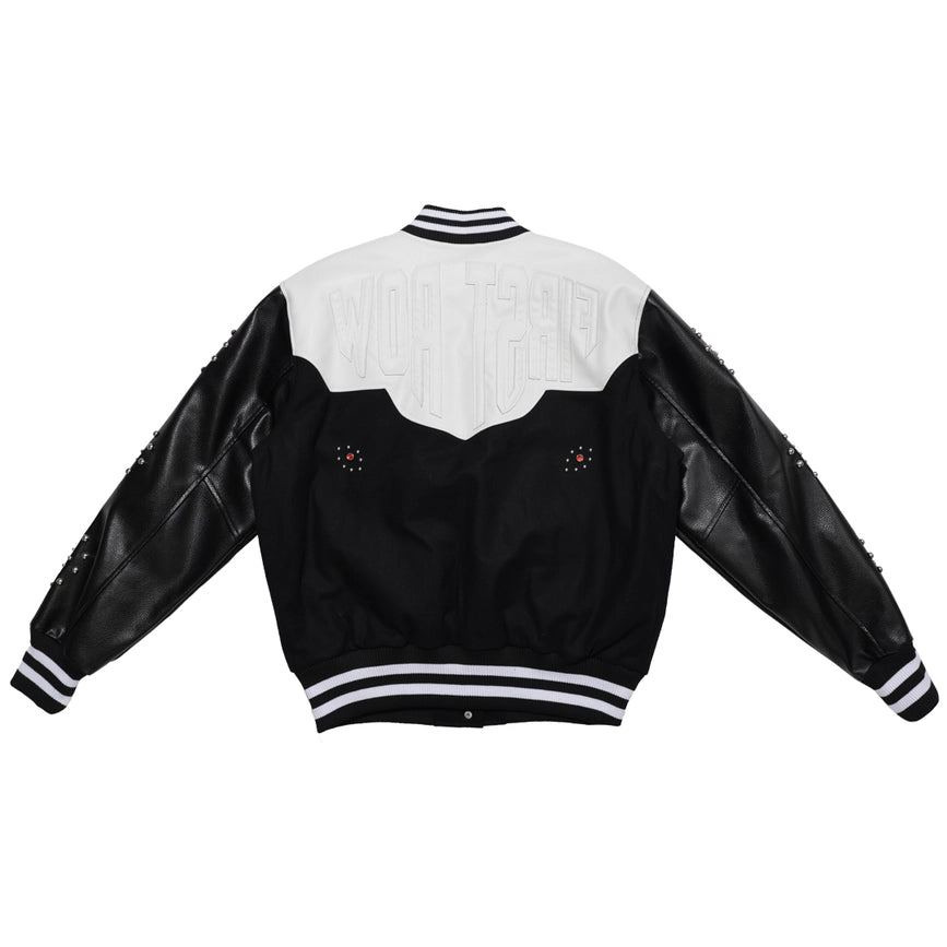 Midnight Rodeo Leather Varsity Jacket-Jacket-First Row-M-Black-Urbanheer