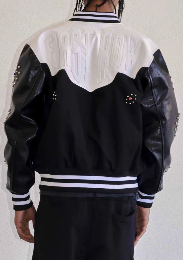 Midnight Rodeo Leather Varsity Jacket-Jacket-First Row-M-Black-Urbanheer