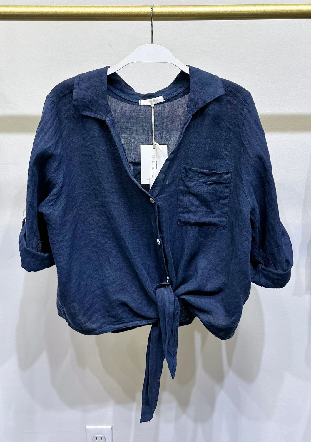 Linen Front Tie Button Shirt