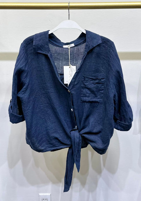 Linen Front Tie Button Shirt