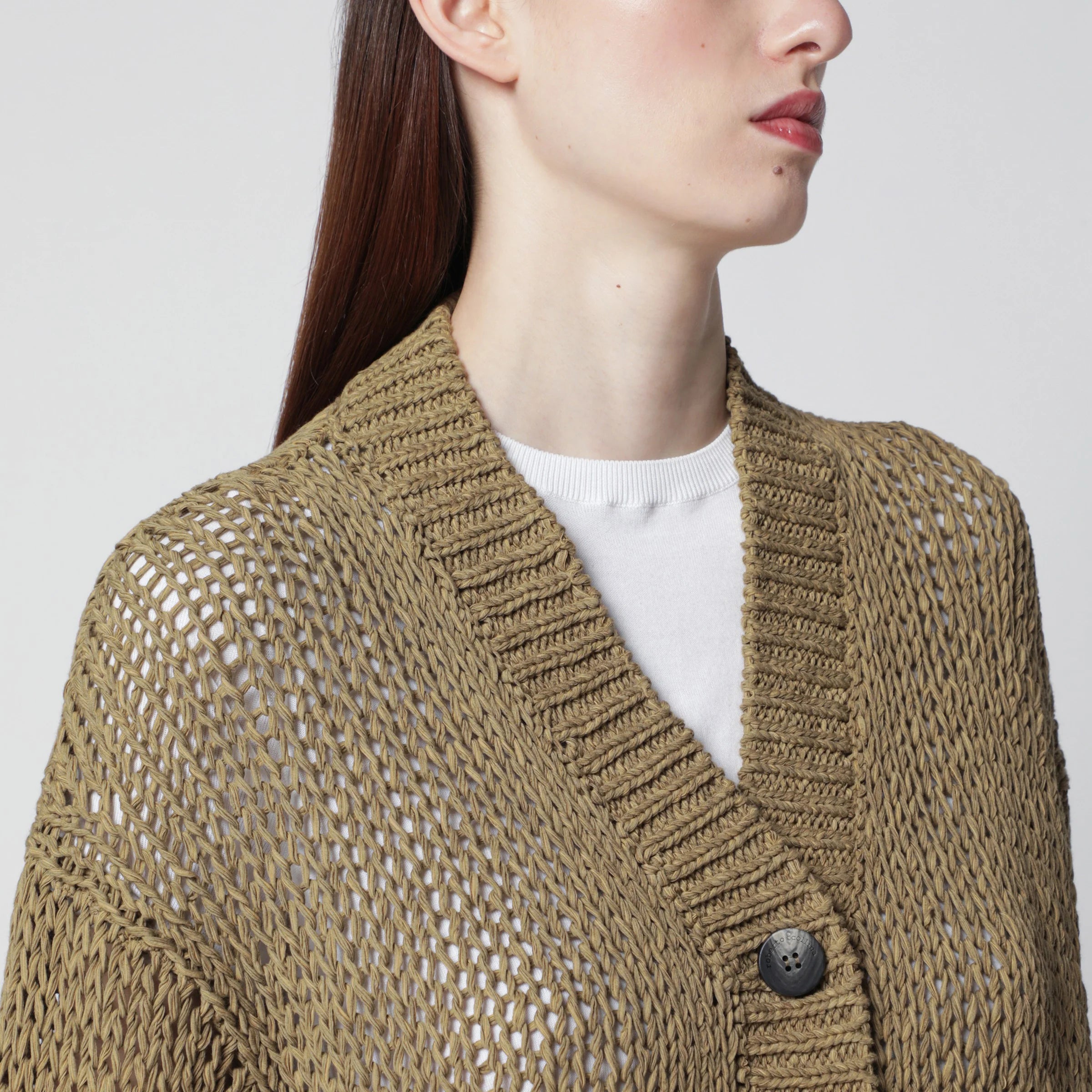 Military Green Cotton-Blend Knit Cardigan for Comfort