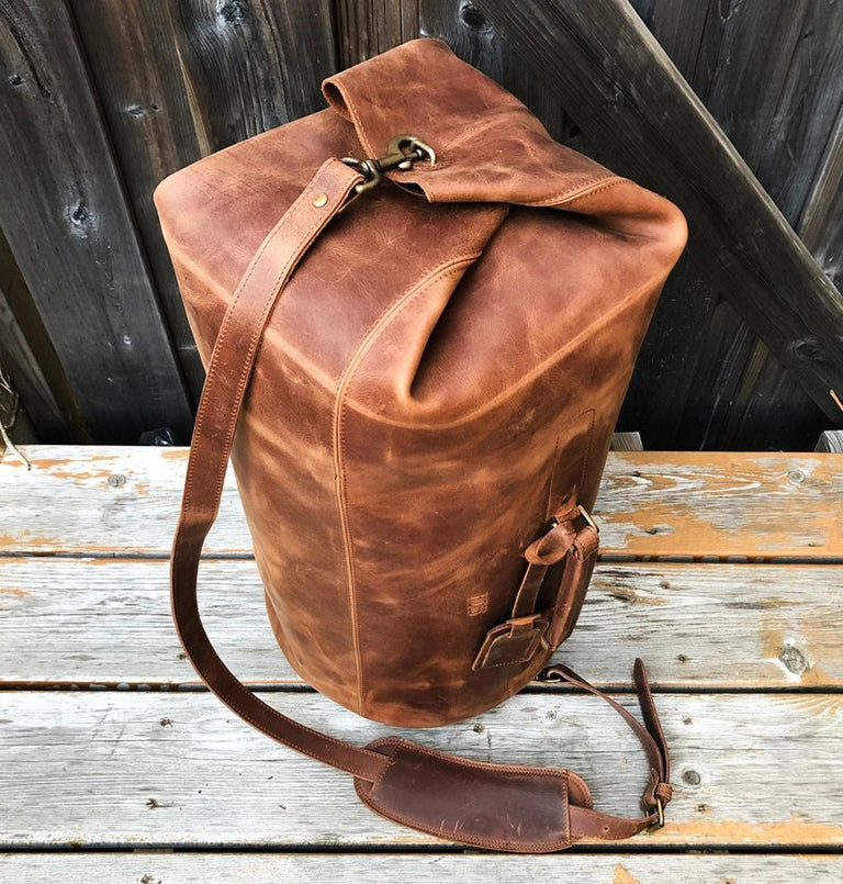Military Leather Duffle Bag-Bags-Hides-20 x 10.5 x 8.5 in (50.8 x 26.7 x 21.6 cm)-Urbanheer